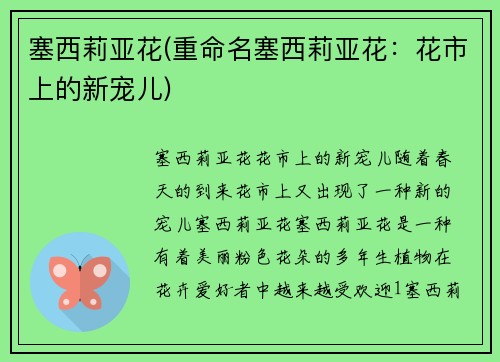 塞西莉亚花(重命名塞西莉亚花：花市上的新宠儿)